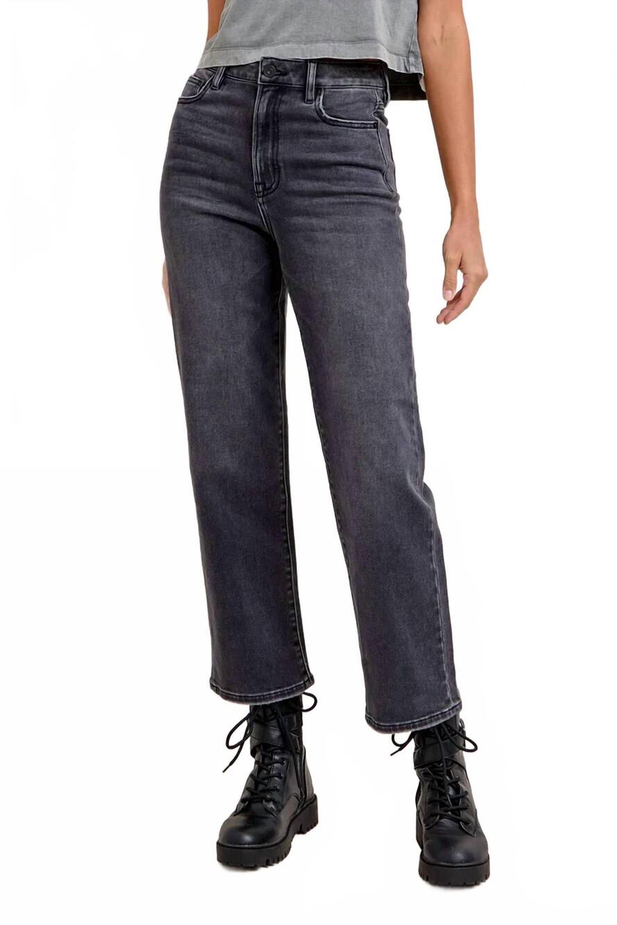 NEW HIDDEN women's ella wide straight jeans in charcoal
